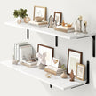 Fun Memories Floating Shelves for Wall, 12 Inch Deep Floating Shelves Set of 2, Wall Mounted Shelf with Metal Brackets, Rustic Wood Wide Shelf for Bathroom, Kitchen and Living Room, White, 48W x 12D