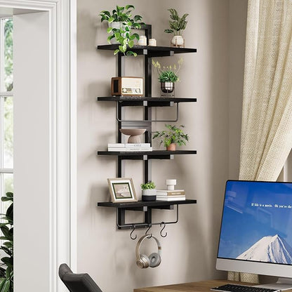 Floating Shelves, 15" Wall Shelf Set of 2, Hanging Bathroom Shelves 2-Tier, Wall Mounted Storage Shelves, for Living Room Bedroom Bathroom Kitchen Office Coffee Bar, Black