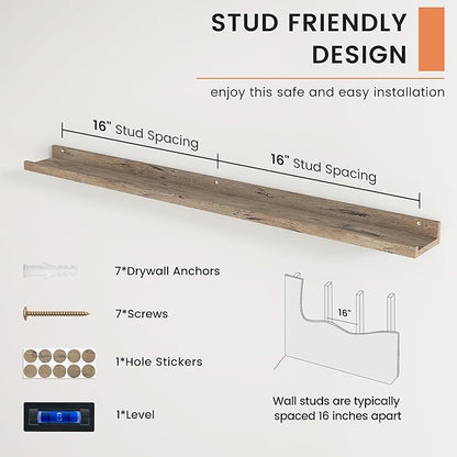 Picture Ledge Shelf, Floating Shelves Set of 2, 48 Inches Long Large Nursery Book Shelves for Toys Storage, Kids Bookshelf Wall Mounted for Living Room Bedroom Decor Books Photo Frames,Grey