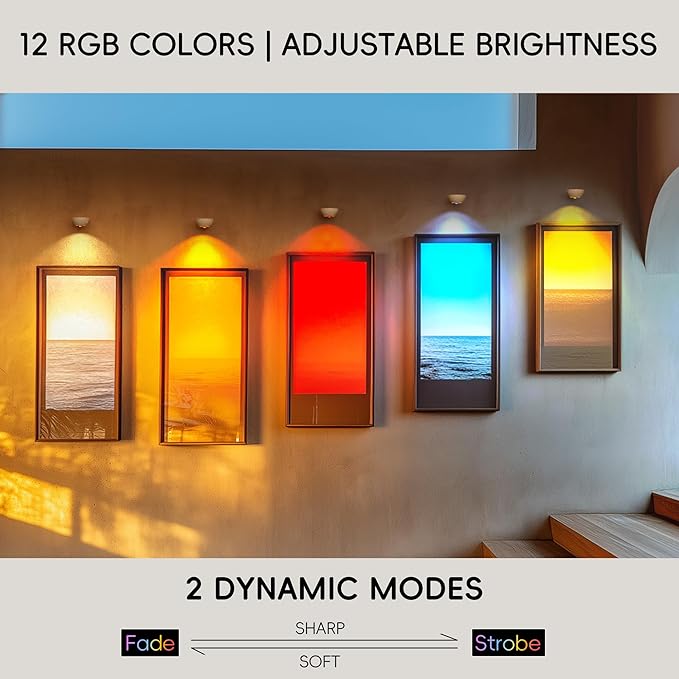 Rechargeable Picture Lights for Wall, 3 Pack Magnetic Picture Lights with Remote, 3 Color Temps & 12 RGB, Dimmable Timer LED Picture Frame Light for Artwork, Portraits, Posters, and Display Decoration