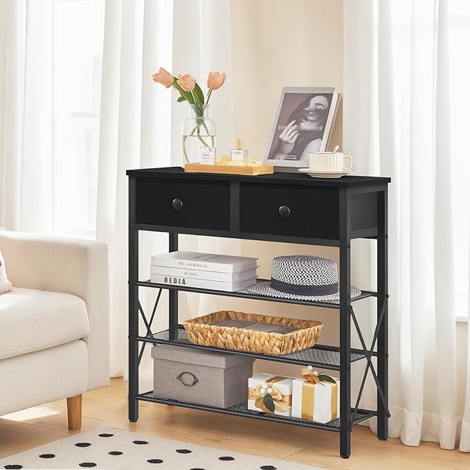 4 Tier Shoe Rack, Large Capacity Shoe Storage Organizer, Metal Shoe Shelf with Drawer and Wooden Top, for 16 Pairs of Shoes, for Entryway, Closet, Black SS24BB