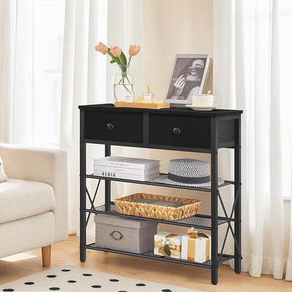 4 Tier Shoe Rack, Large Capacity Shoe Storage Organizer, Metal Shoe Shelf with Drawer and Wooden Top, for 16 Pairs of Shoes, for Entryway, Closet, Black SS24BB