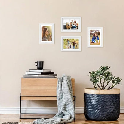 5x7 Picture Frame Set of 4, Displays 4x6 with Mat or 5x7 Without Mat, Photo Frames for Wall Hanging or Tabletop, Includes HD Plexiglass, White