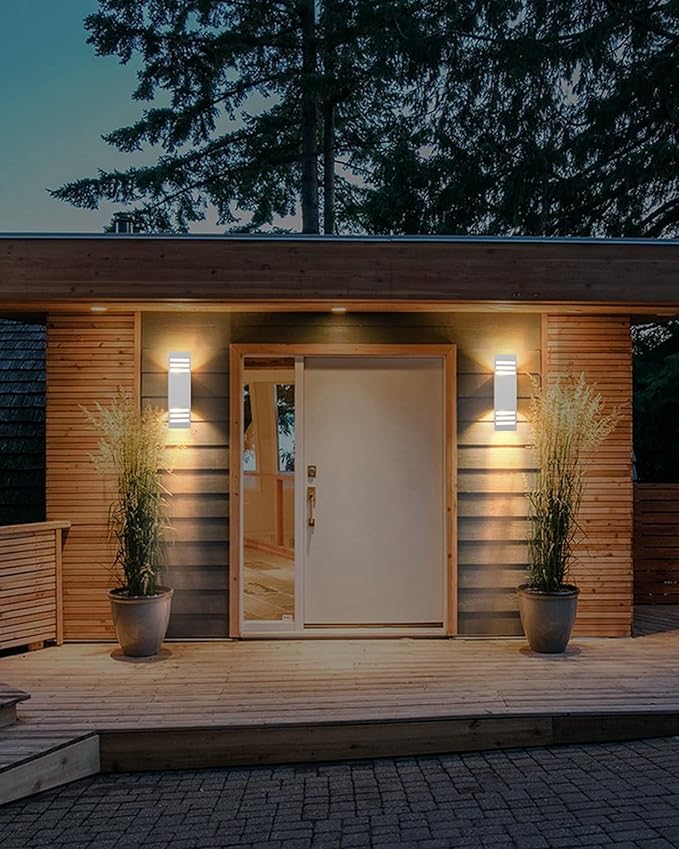 Housen Solutions Dusk to Dawn Outdoor Lighting, IP65 Waterproof Exterior Light Fixtures, 2 Pack Sensor Porch Light Outdoor Wall Sconce for House Garage, Matte White Aluminum