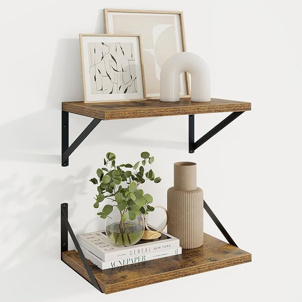 Axeman Deep Floating Shelves | 16 Inch Brown Wall Shelves Set of 2 | 10 Inch Deep Wood Floating Shelves for Wall | 16" W x 10" D Rustic Brown Shelves for Living Room Bathroom Kitchen