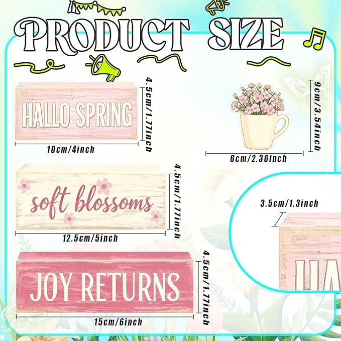 Spring Decoration Wooden Tiered Tray Decor – Rustic Hallo Spring Stacked Block Sign with Flower Cup Topper – Farmhouse Tabletop Spring Decor for Living Room Shelf Kitchen Coffee Bar Seasonal Home Display