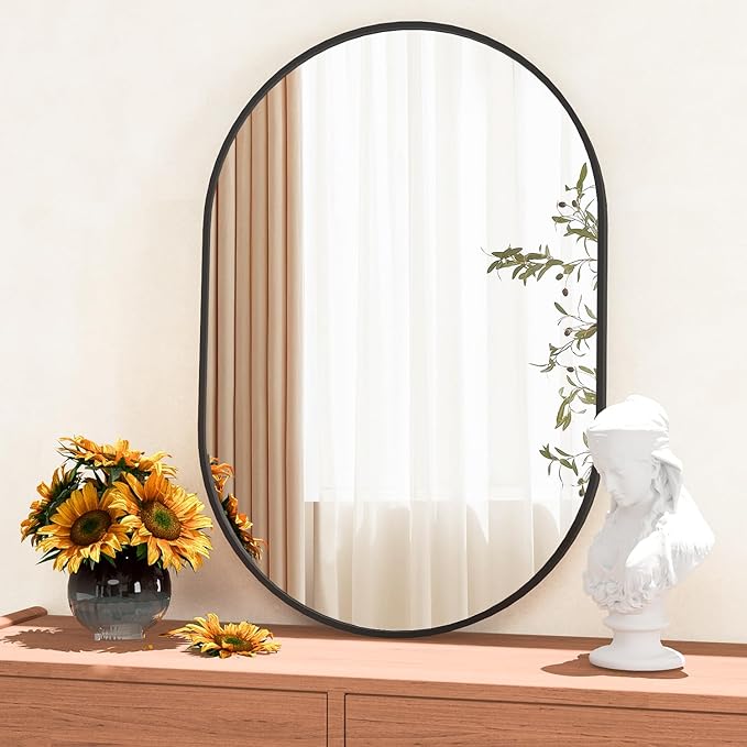 Oval Bathroom Mirror Capsule Wall Vanity Mirror, 24