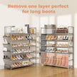 6 Tier Shoe Rack Storage for 24-30 Pairs Shoe and Boot, Shoe Organizer with Hook and Side Pocket Free Standing Long Shoe Shelf Tall Shoe Rack Organizer for Closet, Entryway, Dorm, Grey