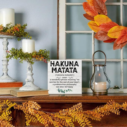 Motivational Gifts for Women Men, Inspirational Hakuna Matata Definition Wood Box Sign Desk Decor, Eucalyptus leaves Wooden Box Decorative Signs for Home Office Living Room Table Shelf Cubicle