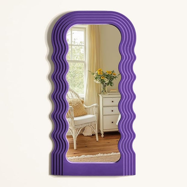 Wavy Wall Mirror for Girly Nursery Bedroom Decoration, 14x28 Noble Decorative Funky Mirrors for Modern Classical Home Office Living Room Housewarming Birthday Gift (Purple)