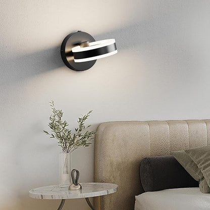 LED Wall Sconces Set of Two with ON/Off Switch, Matte Black Rotatable Hardwired Wall Light Fixtures, Built in USB Charging Port, Modern Wall Decor for Bed Lighting.
