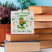 Have Yourself A MERRY St. Patrick's Day Wooden Box Sign, Green Lucky Clover Little Elf Gold Coins Desk Decorate, Spring Decor, Home Desk Shelf Decor 5.1 x 5.1 Inches