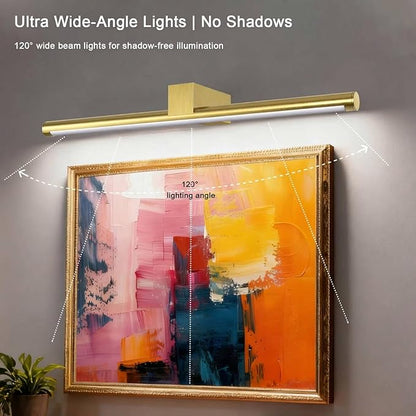 Picture Lights for Wall Battery Operated, Rechargeable Wireless Lights for Pictures on Wall with 3 Color Dimmable Remote for Painting Gallery Dartboard Poster Bedroom Frame Art Decor - Gold 16 inch