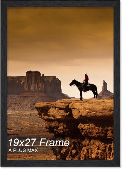 A PLUS MAX 19x27 Frame, Black Engineered Wood Picture Frame for 19 x 27 Inch Poster Puzzle Photo, Light Weight 19 by 27 Poster Frame with Wood-grain for Wall - 1 Pack/Black/19 x27