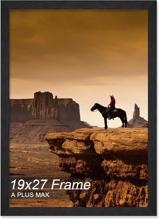 A PLUS MAX 19x27 Frame, Black Engineered Wood Picture Frame for 19 x 27 Inch Poster Puzzle Photo, Light Weight 19 by 27 Poster Frame with Wood-grain for Wall - 1 Pack/Black/19 x27