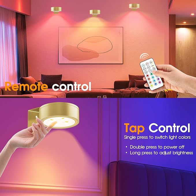 13 RGB Color Changing Led Art Display Light for Picture Frame,Rechargeable Battery Operated Led Painting Light with Remote Control Dimmable & Timer,3Pack Gold