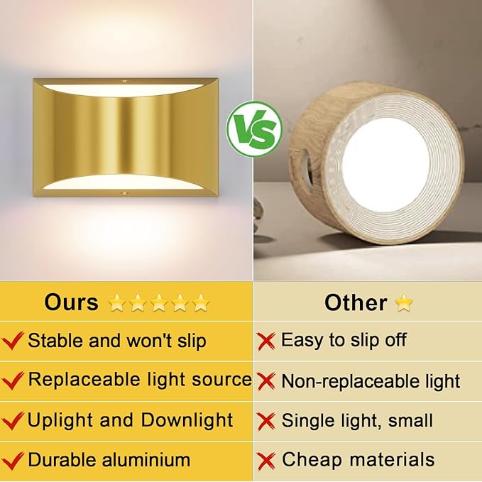 Aipsun Brushed Brass Wall Sconce Indoor Wall Lights Hardwired 1 Pack Up and Down Wall Mount Light for Living Room Bedroom Hallway Corridor Conservatory Warm White 3000K(with G9 Bulbs)
