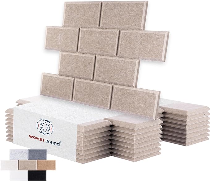 WoveN SounD Brick Acoustic Wall Panels Seamless Visual, High Density, Sound Proof Wall Decor, Noise Blocker Felt Wall Tiles for Home, Studio, Office & Focus Zones (Deep Camel), 16x12x0.4 Inch