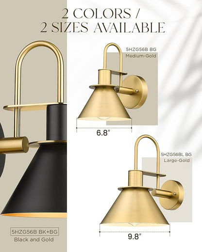 Brass Wall Sconce, HWH Modern Wall Light Sconces for Bedroom Bathroom, 1-Light Indoor Wall Light Fixtures with Metal Shade, White Interior, Gold Finish, 5HZG56BL BG