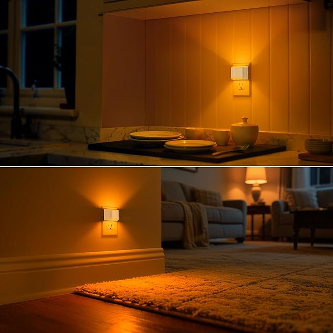 DORESshop LED Night Light[4 Pack], Night Lights Plug into Wall, 3 Level Brightness Adjustable Plug in Night Light, Dusk to Dawn Sensor Nightlights for Adults,Bedroom,Bathroom,Hallway, Amber
