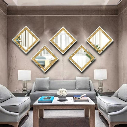 2 Piece Wall Mirrors, Crush Diamond Wall Decor, Gold Color Decorative Mirrors for Living Room, Bedroom, Bathroom. (12'x12')