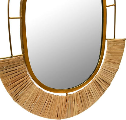 Main + Mesa Oval Modern Boho Metal and Cane Framed Wall Mirror, Natural