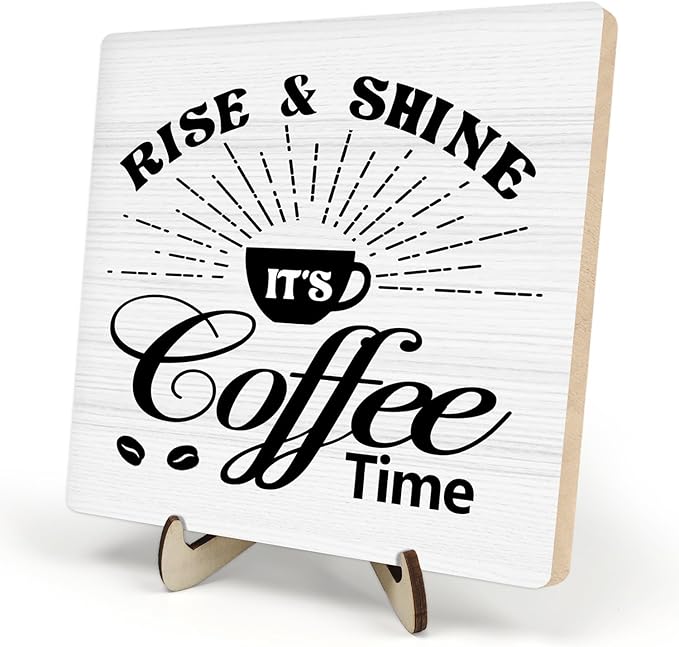 Vintage Coffee Bar Wooden Plaque Desk Sign, Farmhouse Wood Plaque Tabletop Decor for Cafe Bar Kitchen Office,Coffee Station Accessories 5.9x5.9Inch(Coffee- White02)