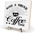 Vintage Coffee Bar Wooden Plaque Desk Sign, Farmhouse Wood Plaque Tabletop Decor for Cafe Bar Kitchen Office,Coffee Station Accessories 5.9x5.9Inch(Coffee- White02)