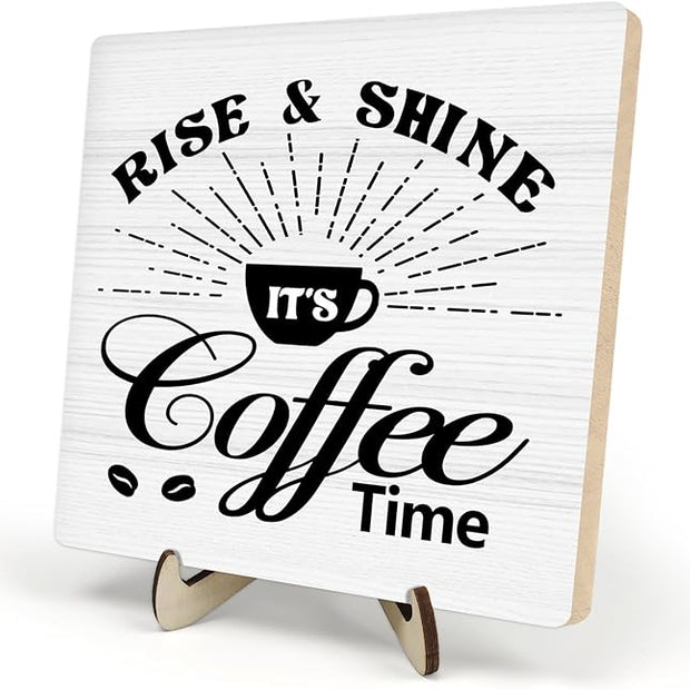 Vintage Coffee Bar Wooden Plaque Desk Sign, Farmhouse Wood Plaque Tabletop Decor for Cafe Bar Kitchen Office,Coffee Station Accessories 5.9x5.9Inch(Coffee- White02)