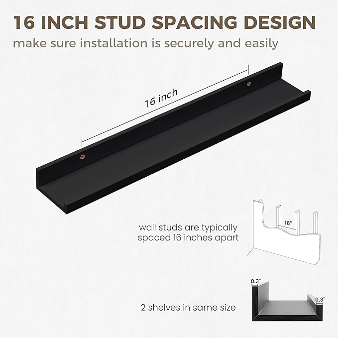 Axeman Picture Ledge Shelf | 24 Inch Floating Shelves Set of 2 | Black Wall Shelves with Lip | Black Picture Shelf for Wall with Ledge | Photo Ledges 24 Inch