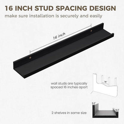 Axeman Picture Ledge Shelf | 24 Inch Floating Shelves Set of 2 | Black Wall Shelves with Lip | Black Picture Shelf for Wall with Ledge | Photo Ledges 24 Inch