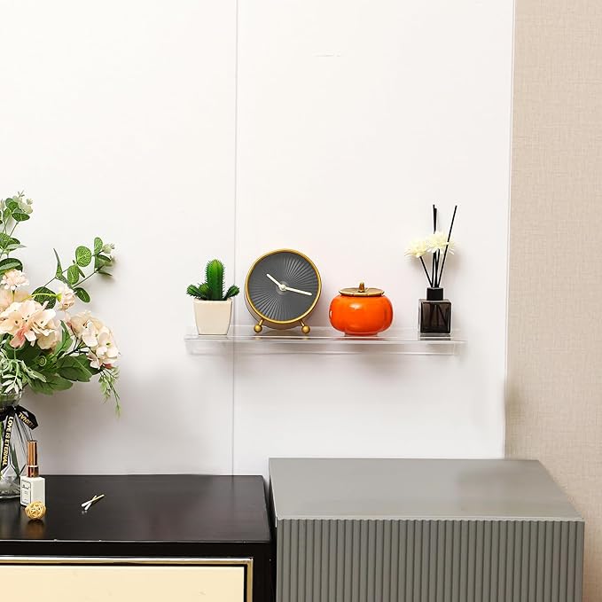 Clear Acrylic Floating Shelves Set of 4 for Lego Sets Funko Pop Collectibles Kids Bookshelf Figures Plant Picture Photo Modern Wall Ledge Floating Shelf for Bedroom Decor Living Room Wall Shelf