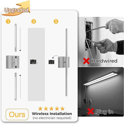 L LOHAS LED Battery Operated Wall Sconces Set of 2, Battery Wall Sconce 10000mAh, Nickel Rechargeable Sconces 3CCT, 23.7 Inch Wireless Wall Lights, Sconce Wall Decor for Bedroom, Living Room