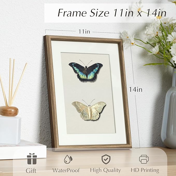 InSimSea Framed Canvas Wall Art, Retro Butterfly Floral Art Prints, Rustic Neutral Decor for Living Room Bedroom Dorm Hallway Bathroom, Vintage Farmhouse Cottage Decor Aesthetic, 11x14 Inch