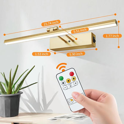 Picture Lights for Wall,Battery Operated Wall Lights,Gallery Light with Remote for Wall Display, Photo,Library Gold, Picture Light, Picture Light Battery Operated