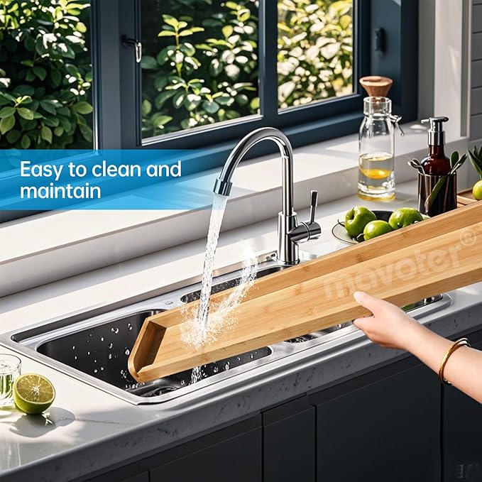 Over The Stove Top Shelf for Kitchen Bamboo Spice Rack Organizer for Back of Stove with Protective Lips & 6 Hooks,Easy Installation 33.5 * 4.5 * 13.4”