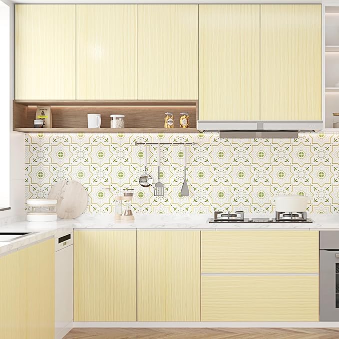 Wallercity Cozy Light Yellow Wooden Peel and Stick Wallpaper for Kitchen Countertops Wood Grain Maple Contact Paper for Cabinets Desk Self Adhesive Waterproof Wallpapers for Shelf Liner 15.8''x236''