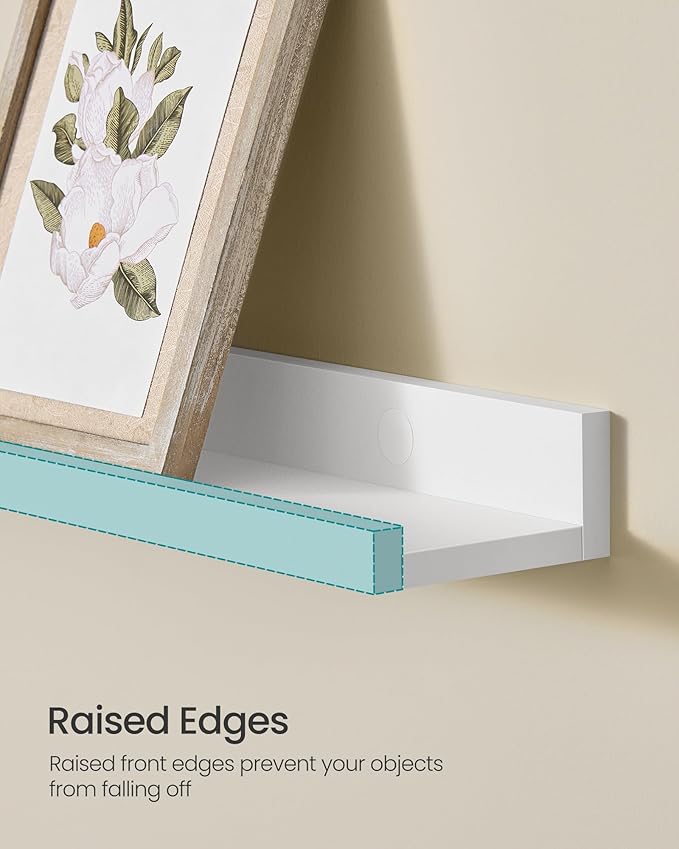 SONGMICS Floating Shelves, Set of 3 Wall Shelves, 15-Inch Wide, for Photo Frames and Trinkets, for Living Room, Home Office, Kitchen, Bathroom, White ULWS38WT