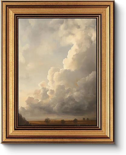 HUARCEY Gold Framed Canvas Wall Art, Cloud Picture Decor, Bedroom Living Room Sky Landscape Nature Decor, Rustic Vintage Neutral Canvas Paintings, 8x10inch