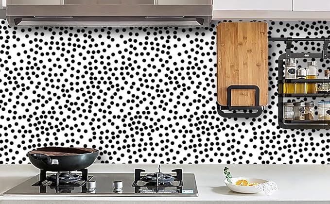 17.3”x120” Black and White Polka-Dot Wallpaper Self-Adhesive Contact Paper Moire Dot Peel and Stick Decorative Wallpaper Spots Contact Paper for Walls Bedroom Living Room Nurseryls