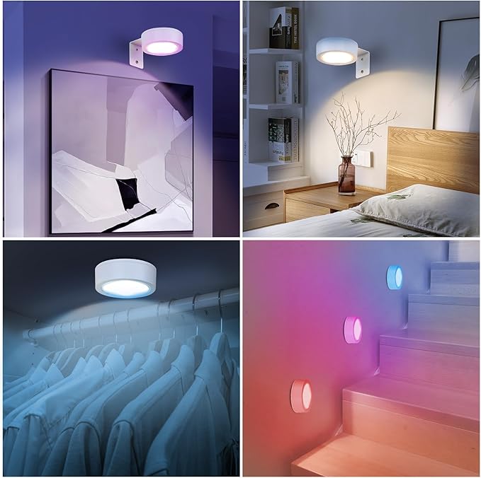 4 Pack Wireless Picture Lights for Wall, Magnetic Gold Picture Light Battery Operated with Remote, Dimmable Painting Light for Art Display, RGB Rechargeable Wall Lights for Photo Frame Gallery