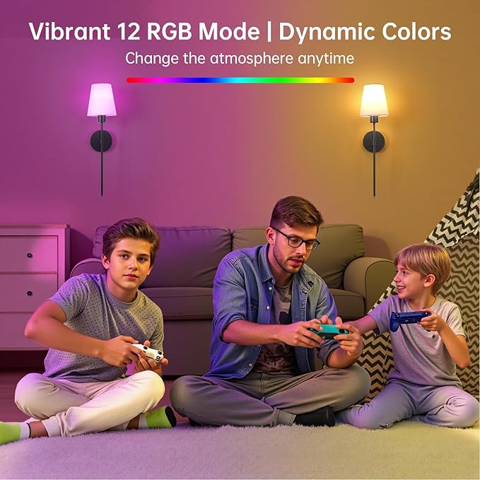 Rechargeable Wall Sconces Set of 2-80H Battery Life, Dimmable 12 Colors, 22.6" Modern Wall Light for Bedroom Living Room, Black