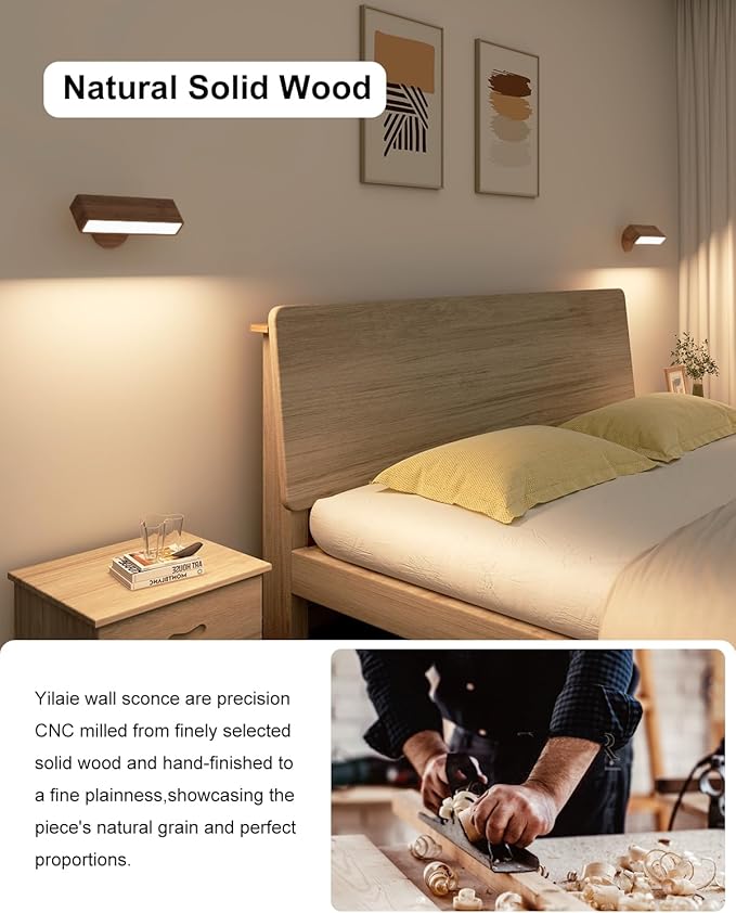 YiLaie Wall Lights for Bedroom Battery Operated, Battery Operated Wall Sconce Set of Two,Dimmable Wireless Wall Mount Lamp with 3 Color Temperature for Bedside