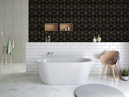 Safiyya 590"x17.3" Black Wallpaper Gold and Black Contact Paper Peel and Stick Geometric Wallpaper Removable Wallpaper for Walls Covering Vinyl Rolls