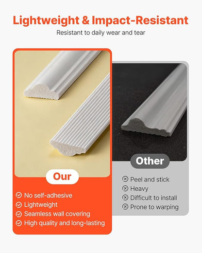 VEVOR Wall Molding 3 Pack, Wainscoting Panels Kit, Lightweight Paintable Polystyrene, Easy to Install, Waterproof Accent Wall Trim for Interior Décor Living Room, Bedroom, White (24x54 + 24x24 in)