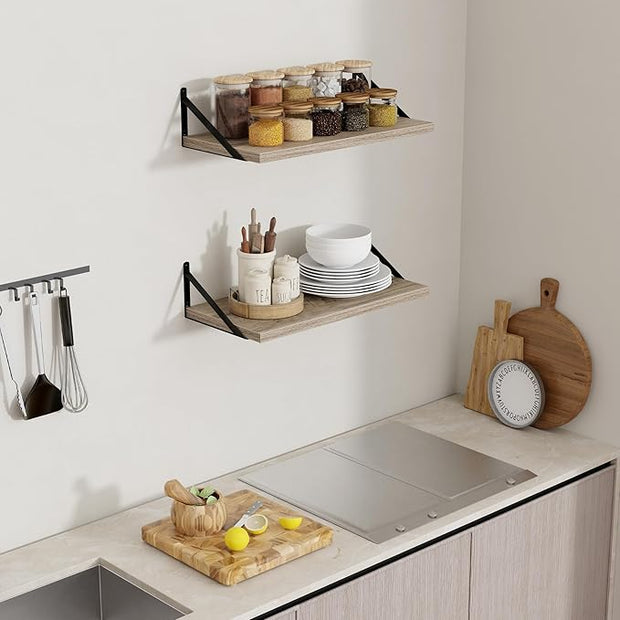 Axeman 12 Inch Deep Floating Shelves for Wall - 24 Inch Wide x 12 Inch Deep Wall Shelves Set of 2 - Rustic Grey Wood Floating Shelves for Living Room
