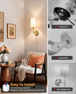 Battery Operated Wall Sconce Set of Two, Gold Rechargeable Wall Sconce, 13000mAh Wireless Wall Sconce with Remote, No Wire Dimmable Wall Lamp/Light for Bedroom,Living Room