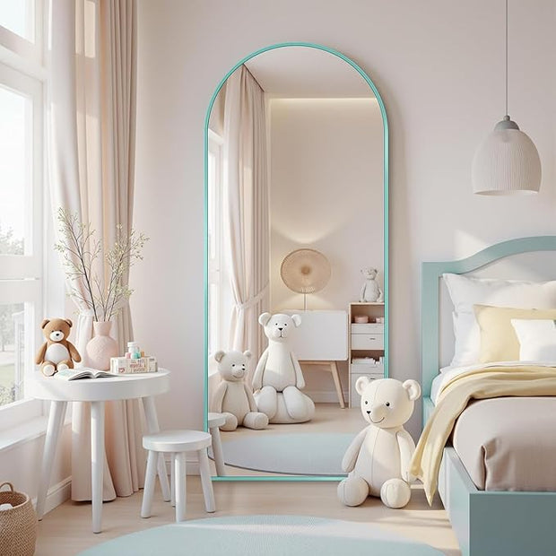 Antok 58" x18” Arched Full Length Floor Mirror, Blue Aluminum Frame, Free Standing/Wall Mount/Leaning for Bedroom, Living Room, Dressing Room