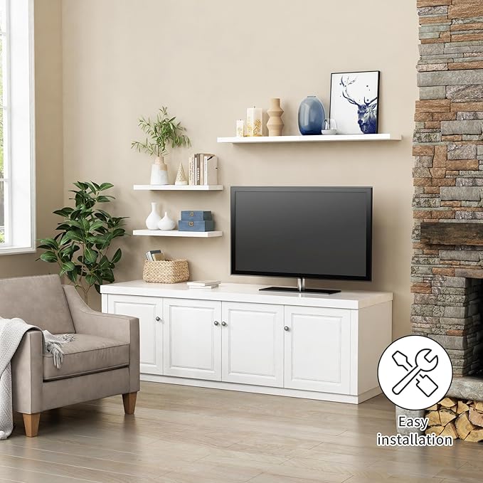 Forbena 24 Inch Floating Shelves for Wall Decor, White Wall Book Shelves for Bedroom, Large Long Deep Hanging Shelves for Bathroom Office Laundry Living Room Kitchen Closet Storage - Set of 3