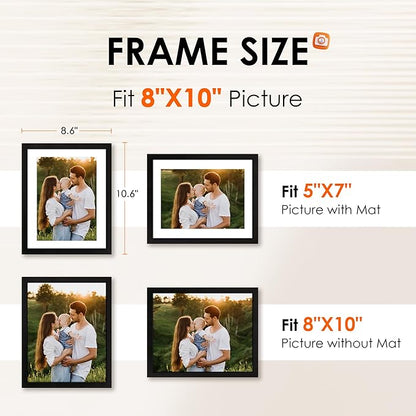 FIXSMITH 8x10 Picture Frame Set of 4, Photo Frame with HD Plexiglass, Display Pictures 5x7 with Mat or 8x10 Without Mat Multi Picture Frames Collage for Tabletop or Wall Display, Black